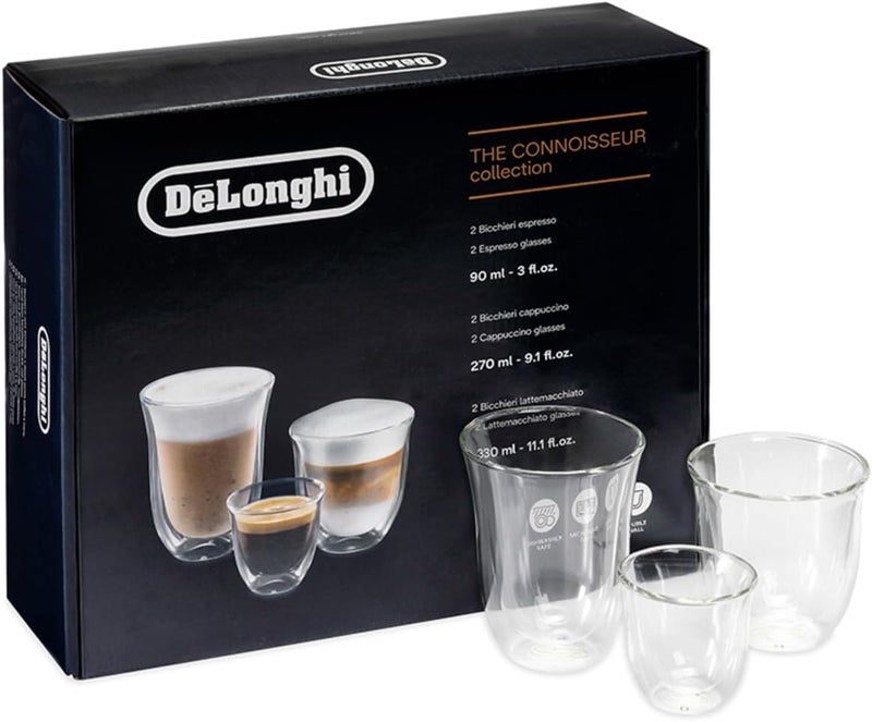 De'Longhi كؤوس ديلونجي أمريكا 551329971 من مجموعة فانتسي مزدوجة الجدران للإسبريسو والكابتشينو واللاتيه ماكياتو (طقم من 6) ، شفافة - Image 1